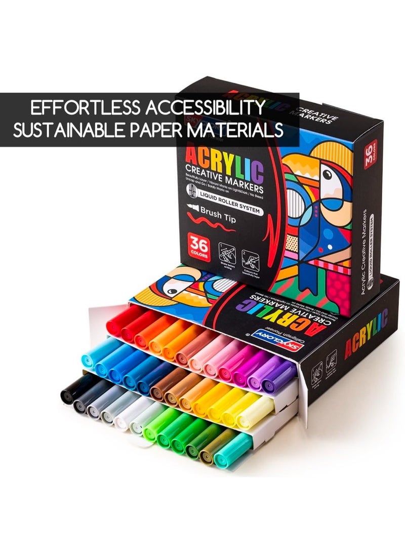 SKYGLORY 36-Color Paint Marker Set, Large Liquid Ink Paint Pens with Automatic Control for Calligraphy, Canvas, Wood & Crafts | Quick-Dry, Flexible Tip | Artist-Grade Drawing Supplies - Image 2